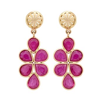 Lightweight 18K Gold and Ruby Drop Earrings 