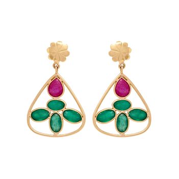 Emerald and Ruby Dainty 18K Gold Drop Earrings 