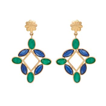 Vivid Sapphire and Emerald 18K Gold Drop Earrings 