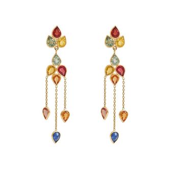 Coquettish Multi-Sapphires 18K Gold Danglers