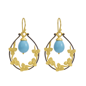 Turquoise and 925 Sterling Silver Floral Fantasy Drop Earrings