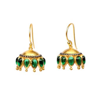 Ethereal Silver and Green Onyx Jhumkis