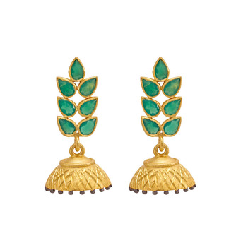 Resplendent Green Onyx 925 Sterling Silver Jhumka Earrings