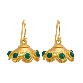 Winsome Green Onyx 925 Sterling Silver Jhumka Earrings