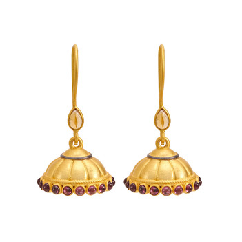 Enticing Garnet and Citrine Silver Jhumki