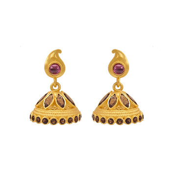 Charismatic Garnet, Smoky Topaz 925 Sterling Silver Jhumka Earrings