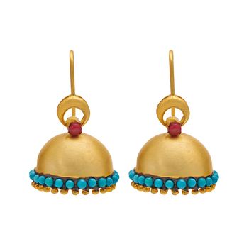 Dainty Turquoise and Coral Silver Jhumkis