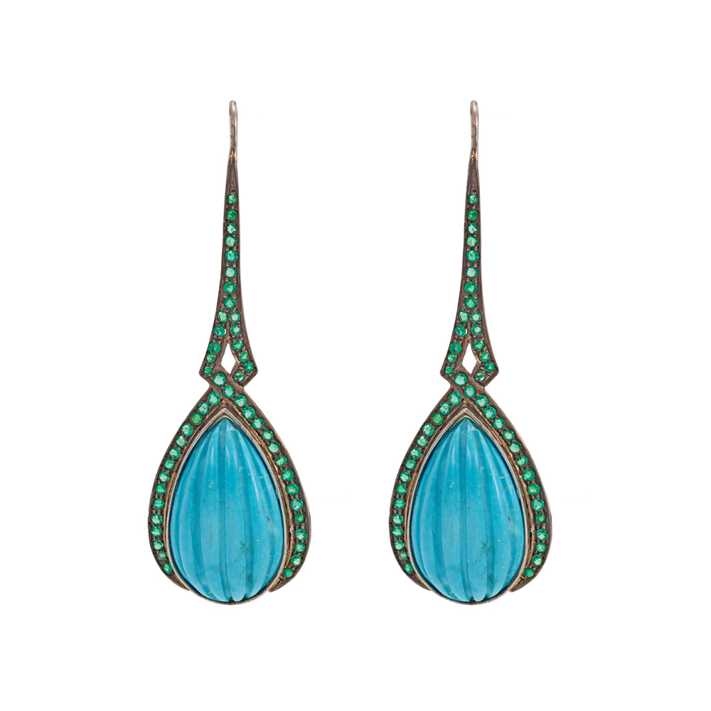 925 Sterling Silver Turquoise Drop Dangle Earrings  Length 35mm   1.3/8" 