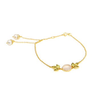 Pearl, Peridot & Rose Quartz 925 Sterling Silver Bracelet