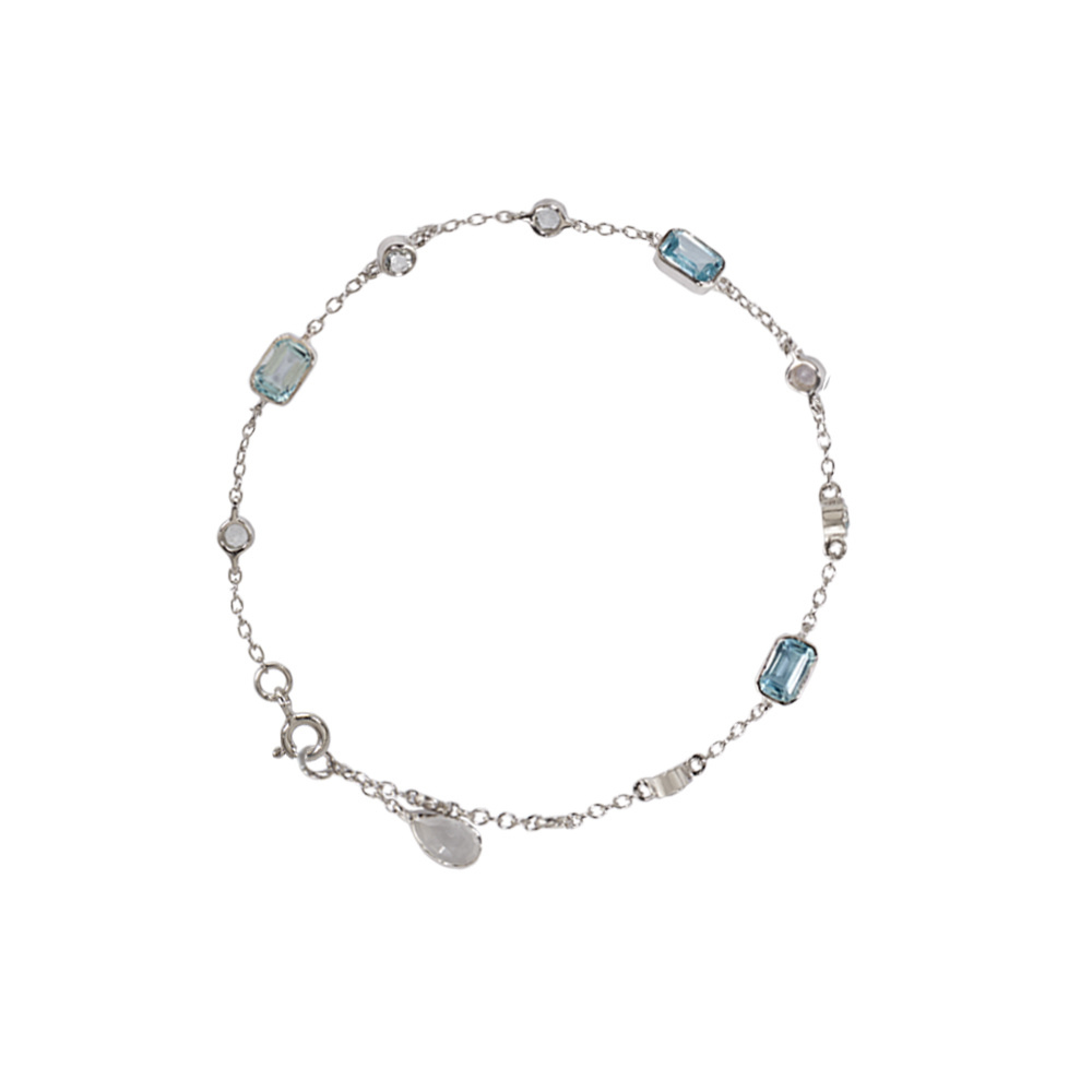 Sterling Silver Blue Aquamarine Diamond Bracelet 7 Gemstone 16463973548083   Fine jewelry gift Gemstones Aquamarine gemstone