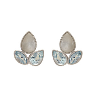 Blue Topaz & Grey Moonstone 925 Sterling Silver Stud Earrings