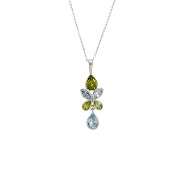 Blue Topaz & Peridot 925 Sterling Silver Pendant with Chain