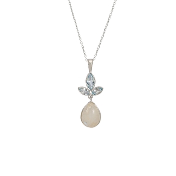 Blue Topaz & Rainbow Moonstone 925 Sterling Silver Pendant with Chain