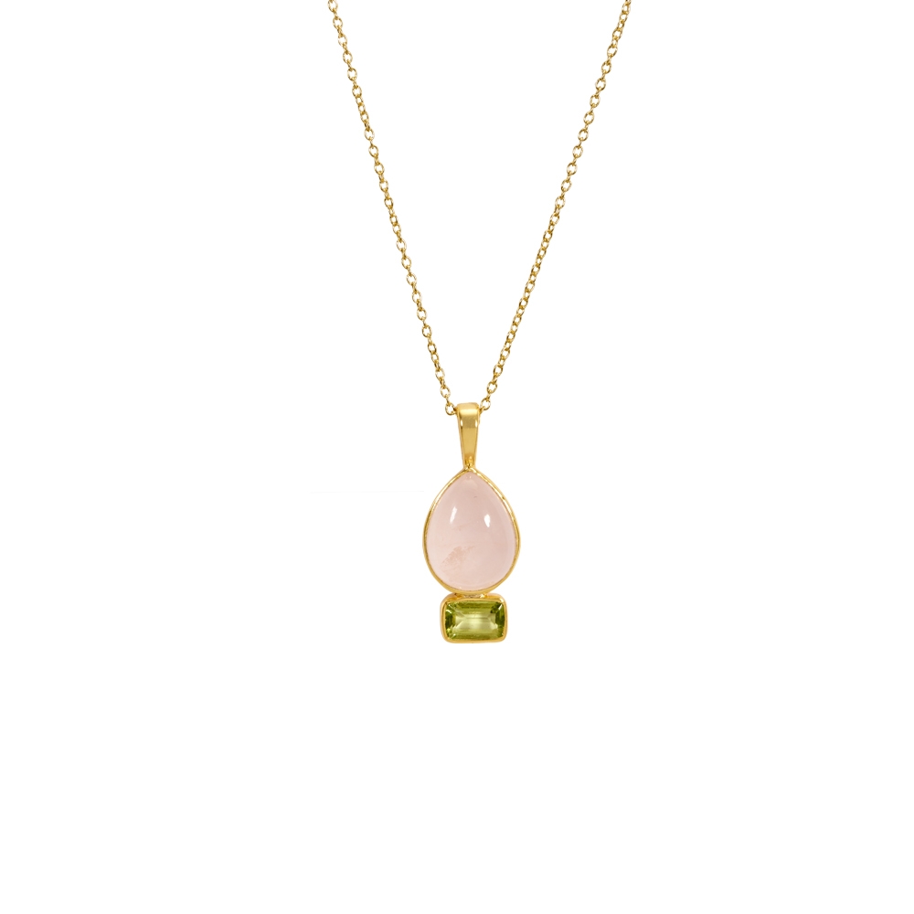 Buy 925 Sterling Silver Peridot & Rose Quartz Pendant with Chain Online