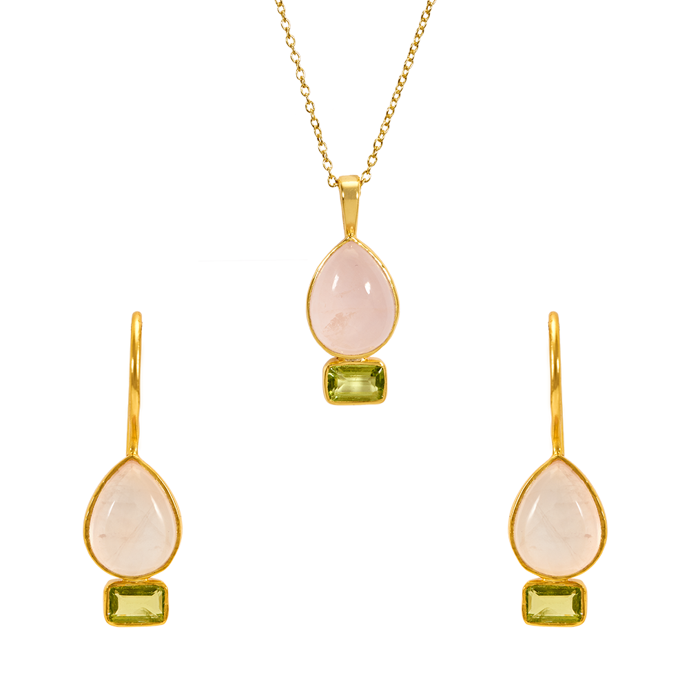 Buy 925 Sterling Silver Peridot & Rose Quartz Pendant Set Online at Gehna