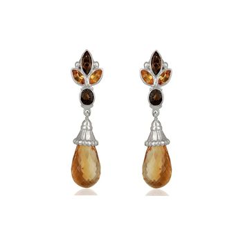 Elegant Citrine & Smoky Topaz 925 Sterling Silver Drop Earrings