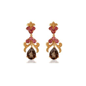 Graceful Pink Tourmaline & Smoky Topaz 925 Sterling Silver Drop Earrings