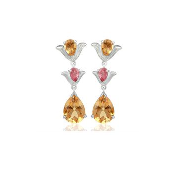 Peaches n Cream Citrine & Pink Tourmaline 925 Sterling Silver Dangler Earrings