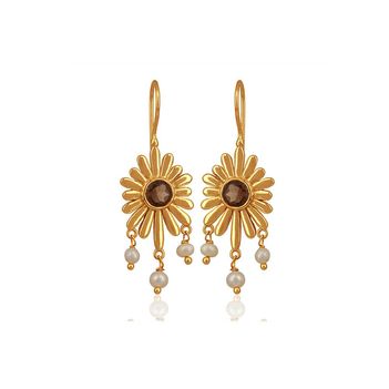 Arresting Pearl & Smoky Topaz 925 Sterling Silver Dangler Earrings