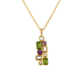 Playful Amethyst & Peridot 925 Sterling Silver Pendant with Chain