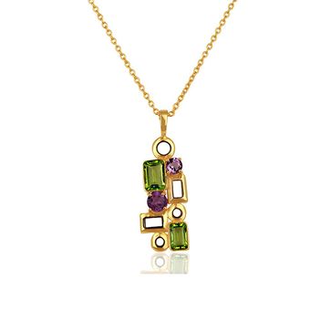 Playful Amethyst & Peridot 925 Sterling Silver Pendant 
