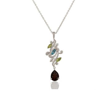 Sprightly Blue Topaz, Peridot & Smoky Topaz 925 Sterling Silver Pendant