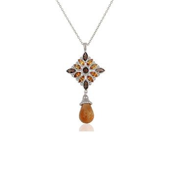 Radiant Citrine & Smoky Topaz 925 Sterling Silver Pendant