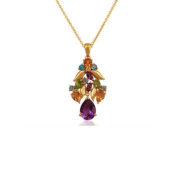 Psychedelic Amethyst, Blue Topaz, Citrine & Peridot 925 Sterling Silver Pendant 