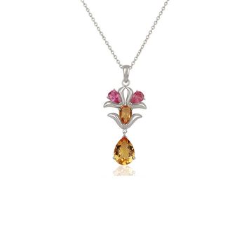 Blossoms Citrine & Pink Tourmaline 925 Sterling Silver Pendant