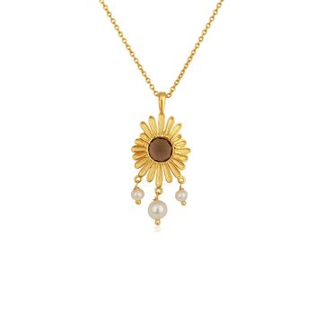 Striking Pearl & Smoky Topaz 925 Sterling Silver Pendant