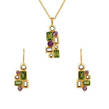 Structured Amethyst & Peridot 925 Sterling Silver Pendant set 