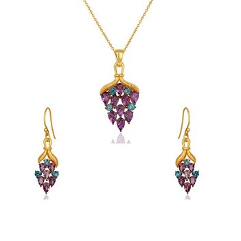Luscious Amethyst & Blue Topaz 925 Sterling Silver Pendant Set
