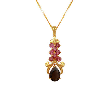 Ethereal Smoky Topaz & Pink Tourmaline 925 Sterling Silver Pendant with Chain