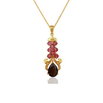 Ethereal Smoky Topaz & Pink Tourmaline 925 Sterling Silver Pendant with Chain