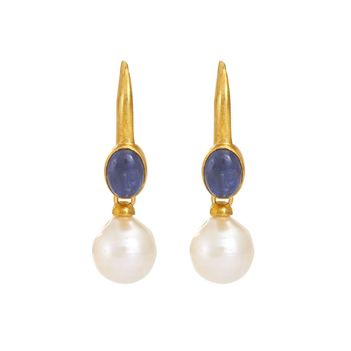 Bold Tanzanite & Pearl 925 Sterling Silver Dangler Earrings