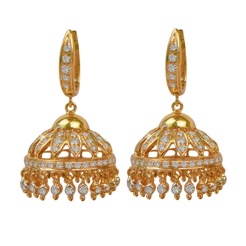 Shop Traditional Diamond and 18K Gold Jhumki Earrings Online in India