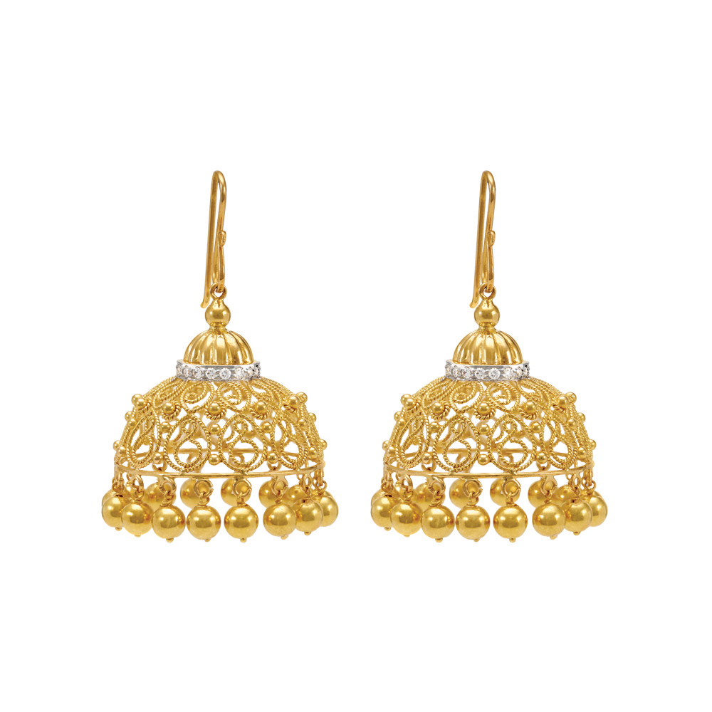 Shop Diamond and 18K Filigree Jhumka Earrings Online in India