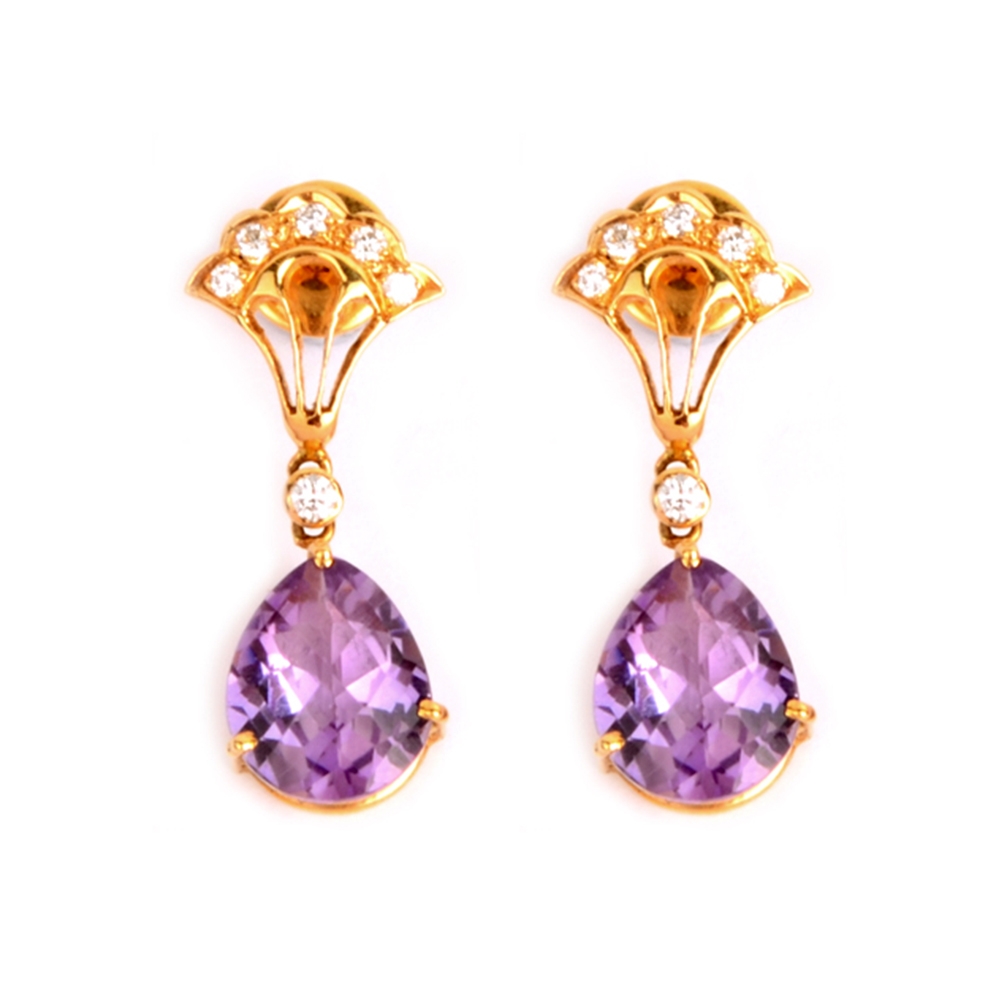 Purple 14kt White Gold Diamond Amethyst Stud Earring Jewelry Size 11x9 mm