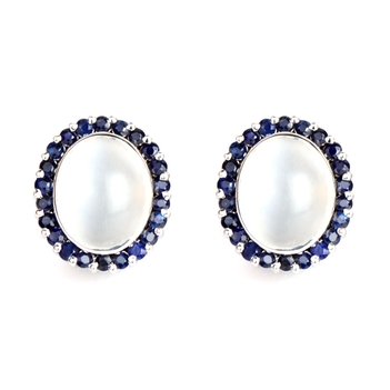 Moonstone & Blue Sapphire 18K Stud Earrings