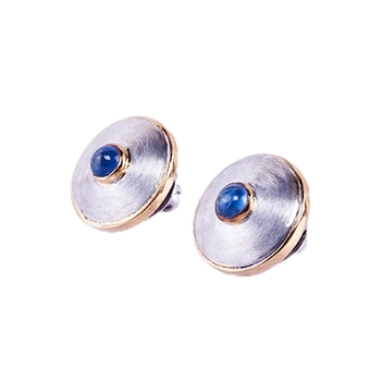 Sapphire Button 18K Gold Stud Earrings