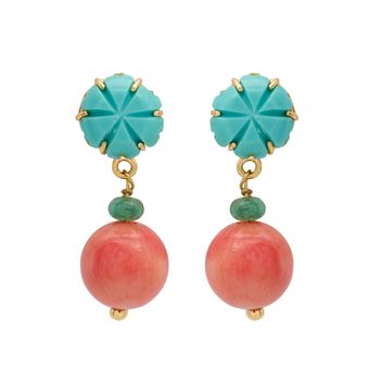 Charming Turquoise and Coral Drop Earrings