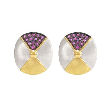 Modish 18K Gold, Silver and Ruby Stud Earrings