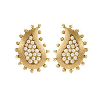 Suave Pearl Paisley 18K Gold Stud Earrings
