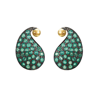 Theatrical Emerald Sterling Silver and 18K Gold Stud Earrings