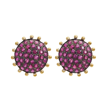 Lustrous Ruby, Silver and 18K Gold & Silver Stud Earrings