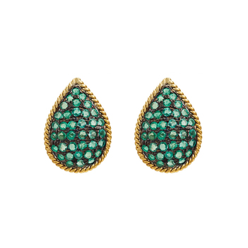 Electrifying Silver, 18K Gold and Emerald Stud Earrings