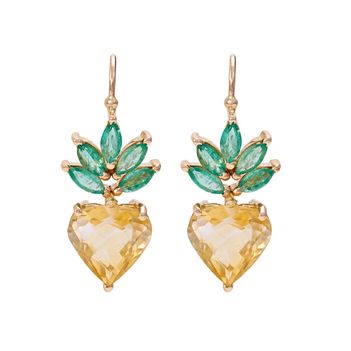 Charming Golden Topaz and Emerald Drop Earrings