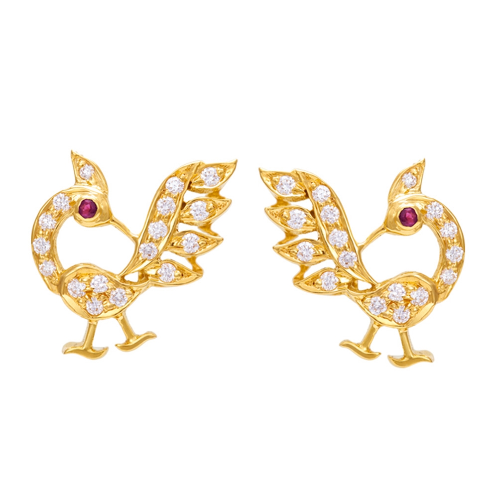 Buy Diamond Peacock 18K Gold Stud Earrings Online in India