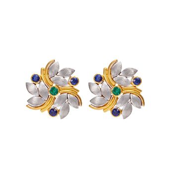 Spectacular Silver and 18K Gold Stud Earrings