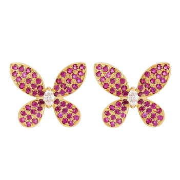 Quaint Ruby Butterfly 18K Gold Stud Earrings